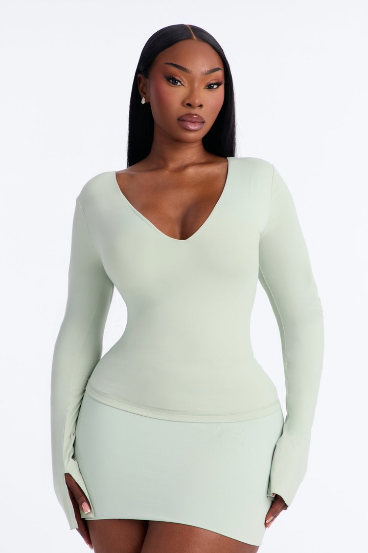 Second Skin Deep U Neck Long Sleeve Top - Mint