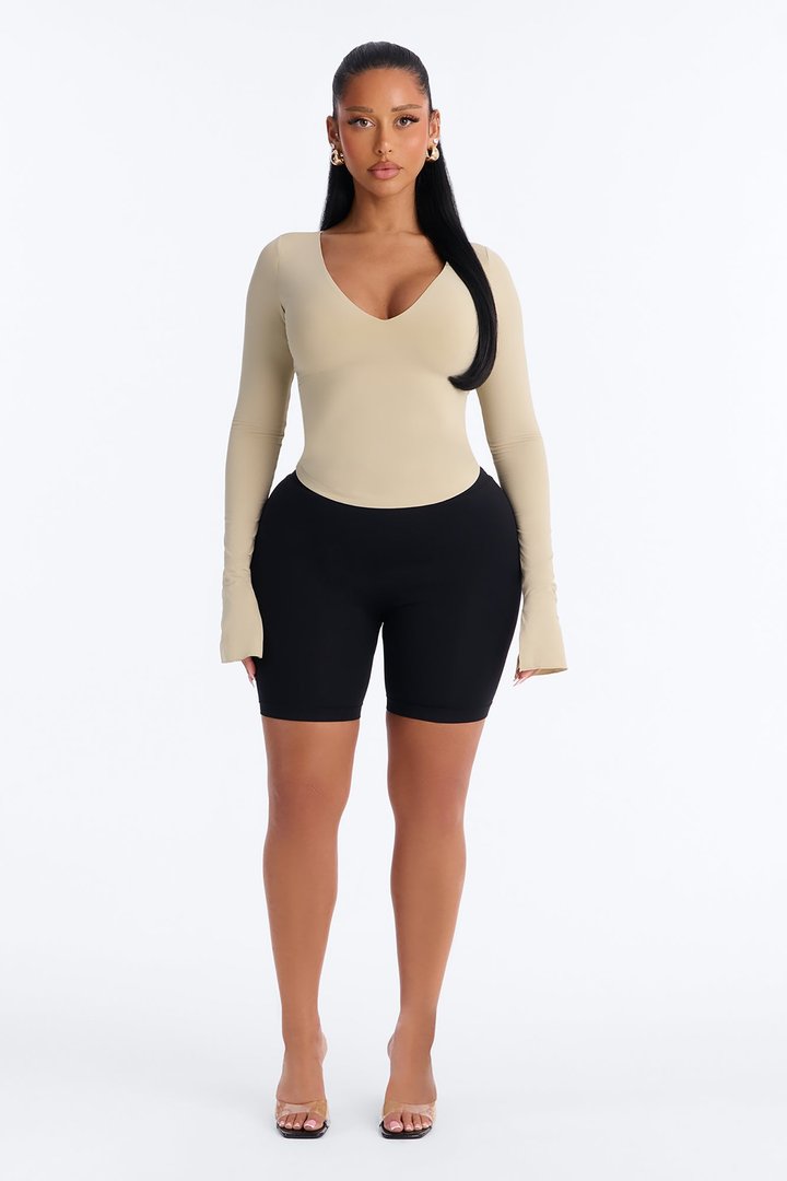 Second Skin Deep U Neck Long Sleeve Top - Stone