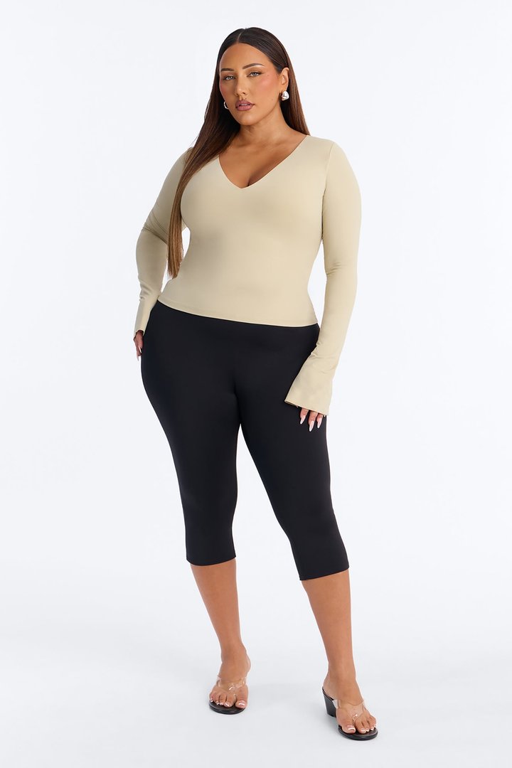 Second Skin Deep U Neck Long Sleeve Top - Stone