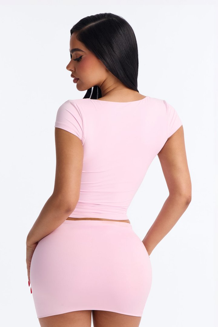 Second Skin Double Lined Bra Pad V Neck Cap Sleeve Top - Light Pink
