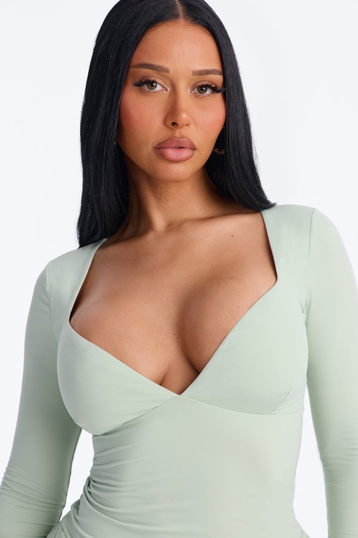 Second Skin Double Lined Bra Pad V Neck Top - Mint