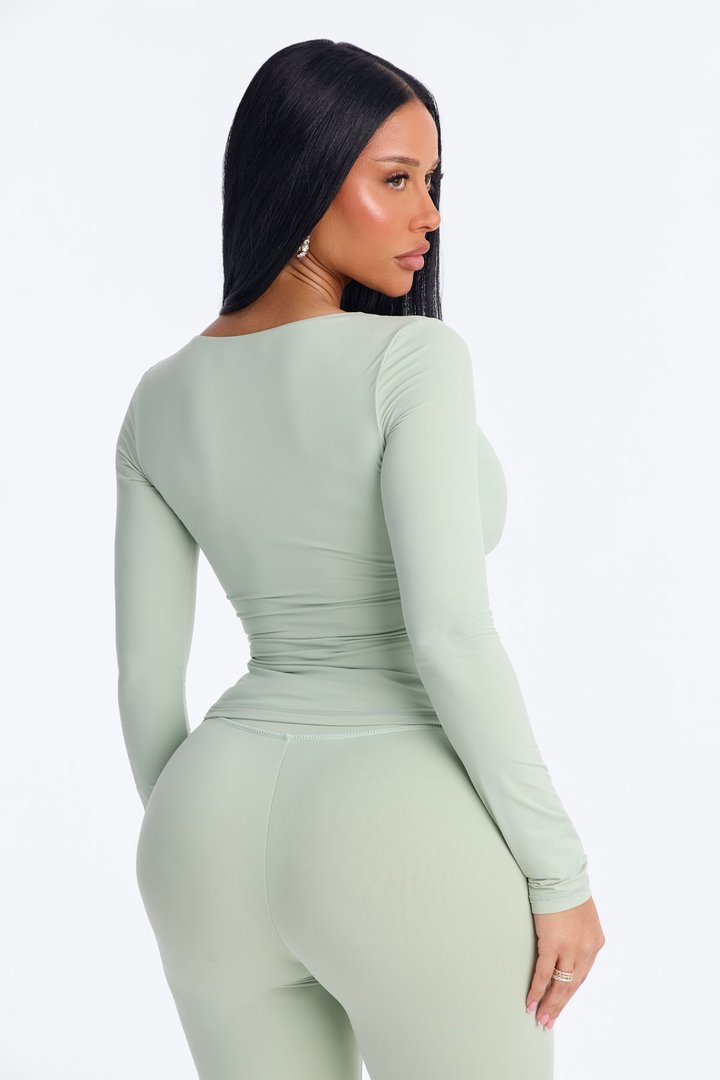 Second Skin Double Lined Bra Pad V Neck Top - Mint