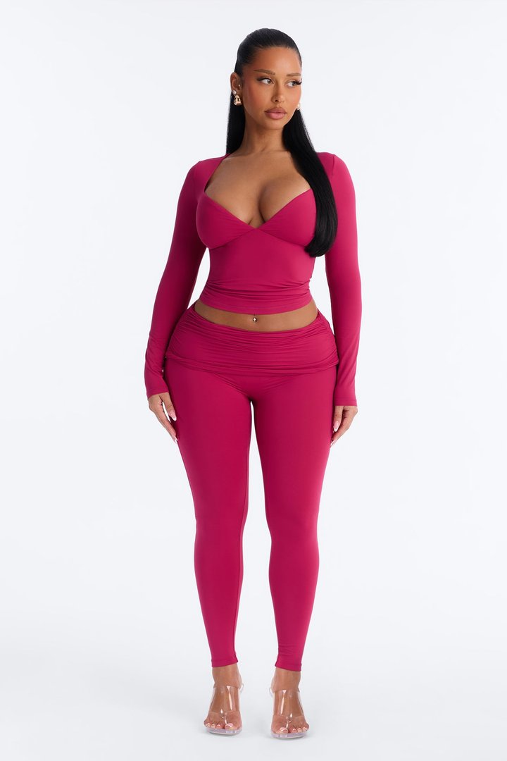Second Skin Double Lined Bra Pad V Neck Top - Raspberry