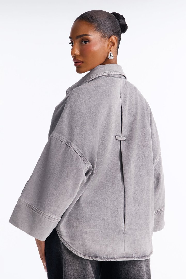 Fit Secured Oversized Denim Shirt - Charcoal