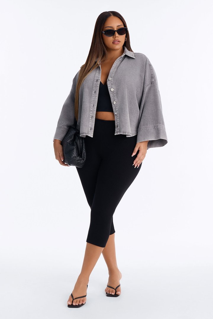 Fit Secured Oversized Denim Shirt - Charcoal