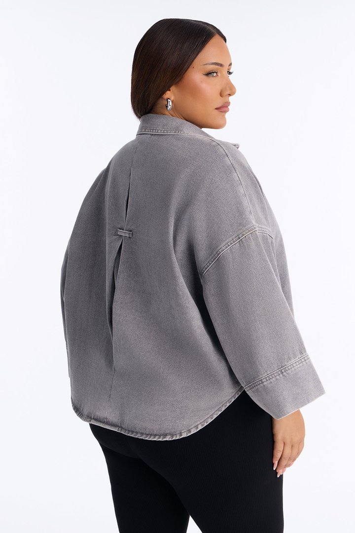 Fit Secured Oversized Denim Shirt - Charcoal
