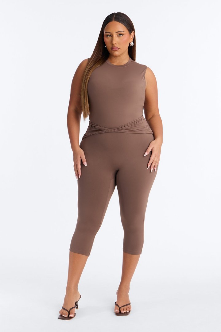 Second Skin Double Lined Mock Neck Sleeveless Bodysuit - Brown