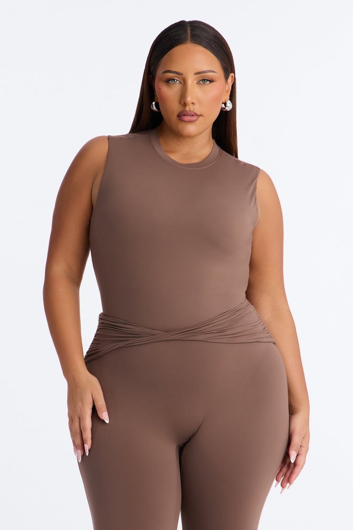 Second Skin Double Lined Mock Neck Sleeveless Bodysuit - Brown