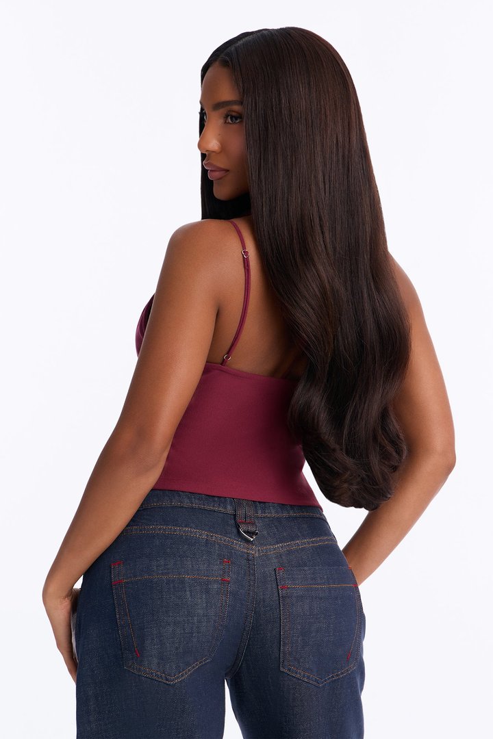 Kaylani Lace Trim Halter Top - Burgundy