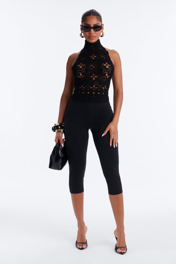 Jolene Crochet Halter Top - Black