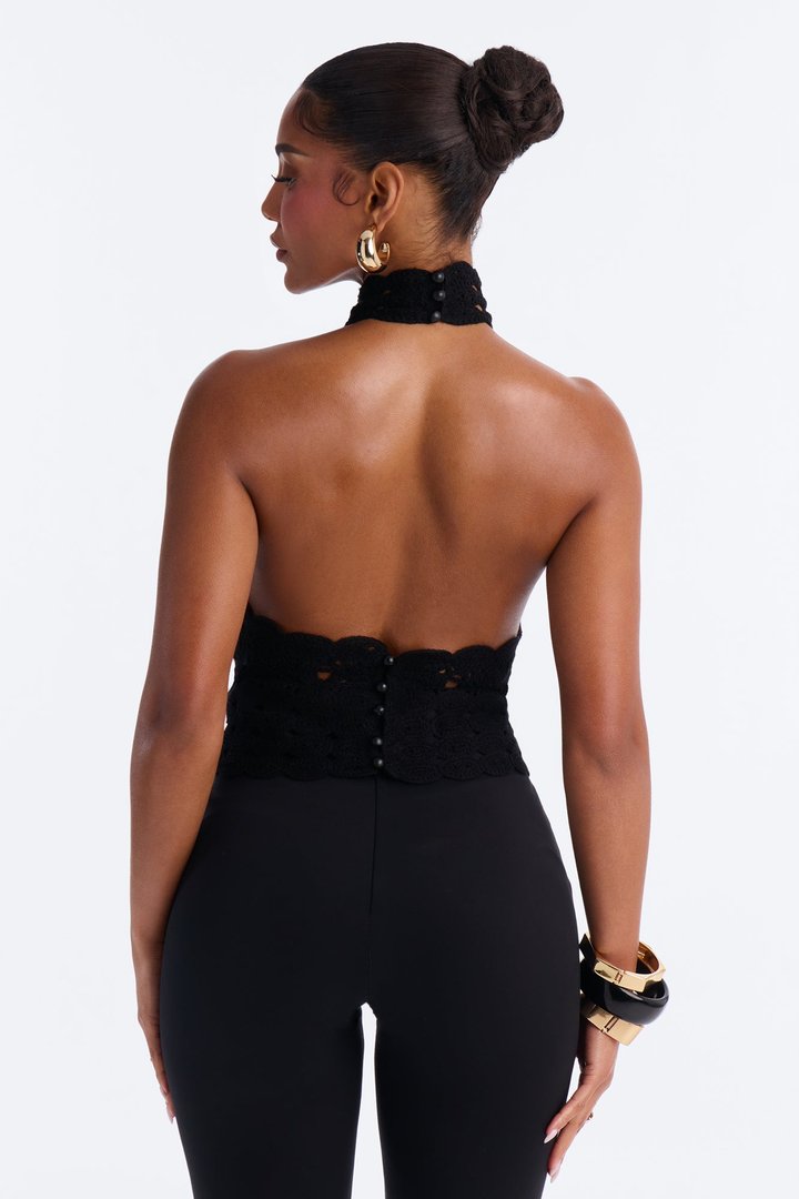 Jolene Crochet Halter Top - Black
