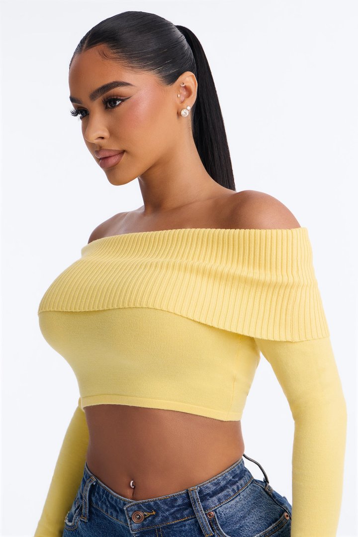 Polly Off Shoulder Sweater - Butter Yellow