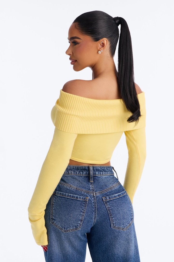 Polly Off Shoulder Sweater - Butter Yellow