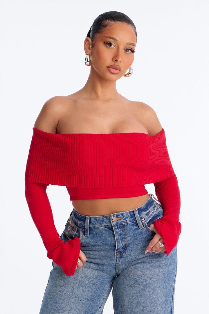 Polly Off Shoulder Sweater - Red