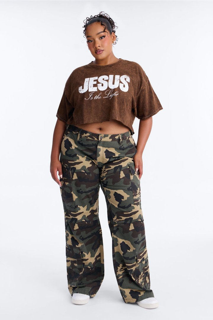 Jesus Is The Light Washed Cropped Tee - Brown