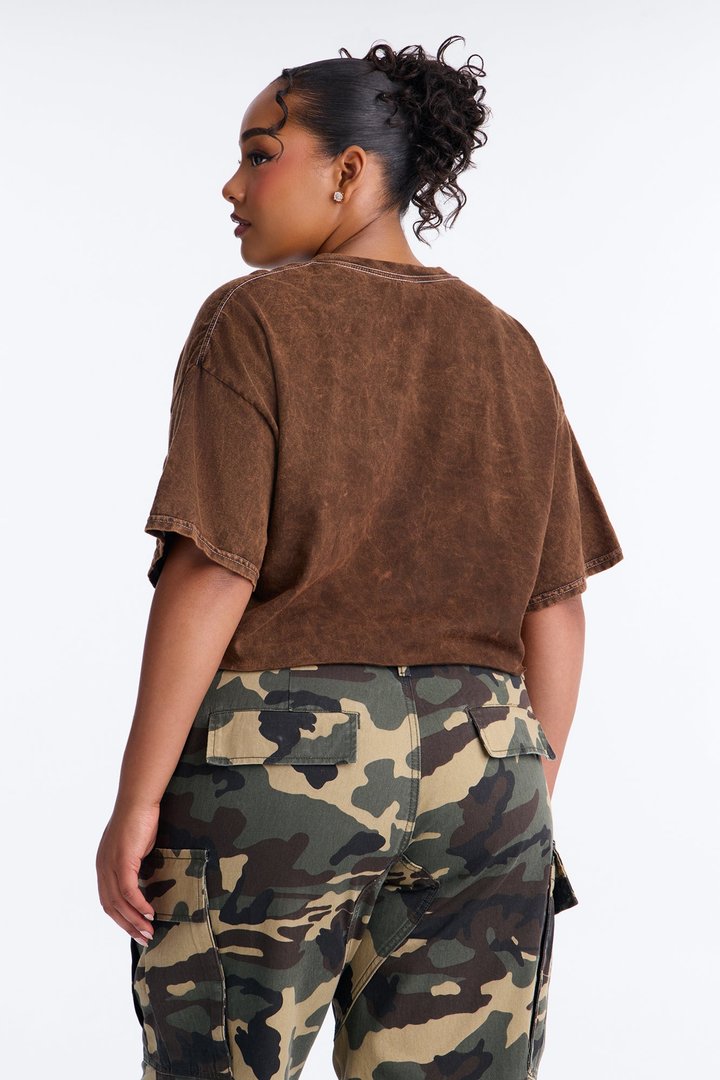 Jesus Is The Light Washed Cropped Tee - Brown