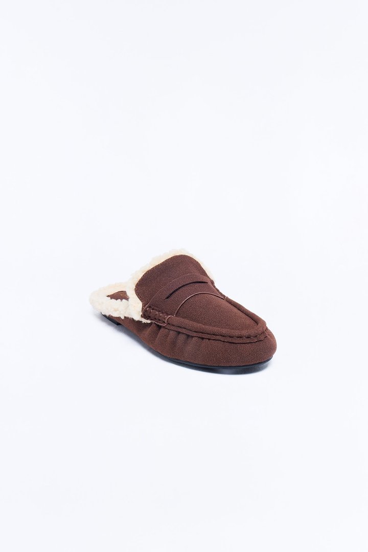 Romina Faux Fur Loafer Slides - Chocolate