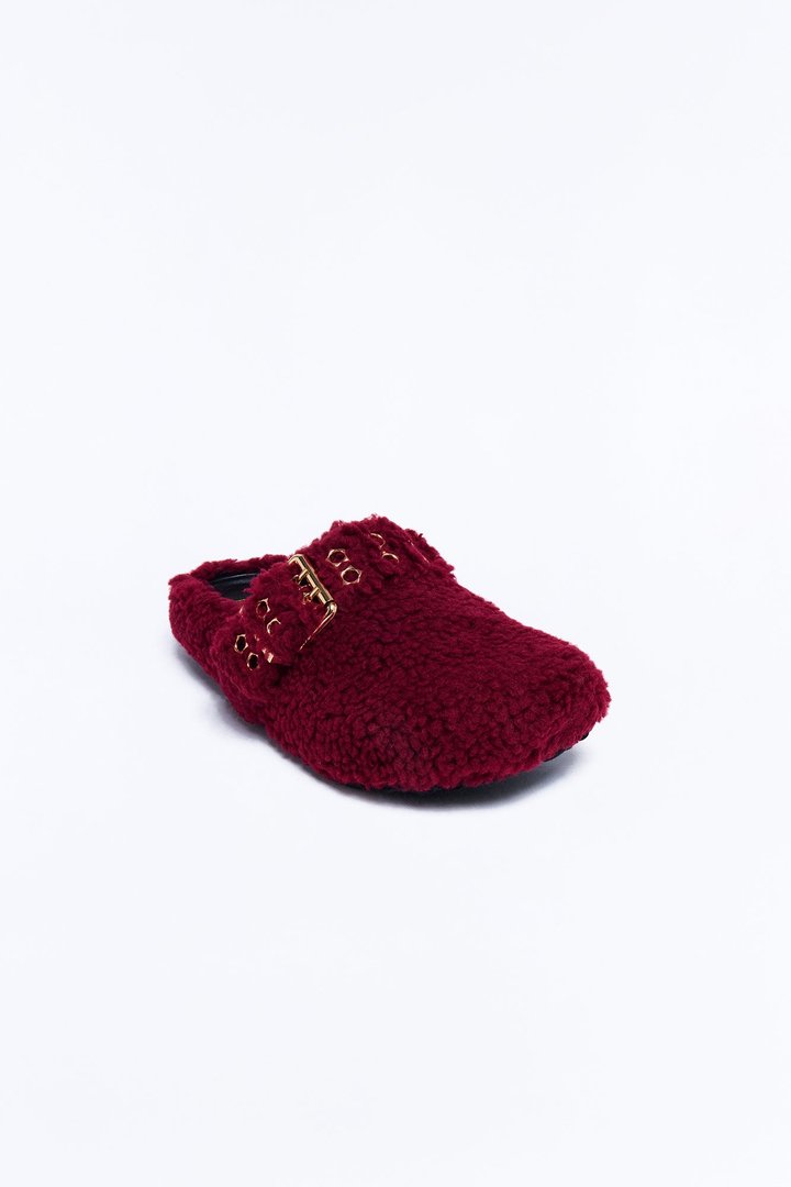 Collie Buckle Sherpa Flats - Red