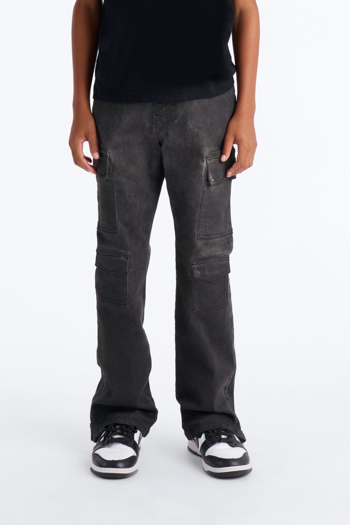Mini Triple Cargo Stacked Skinny Flare Jeans - Black Wash