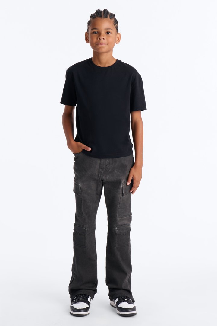 Mini Triple Cargo Stacked Skinny Flare Jeans - Black Wash