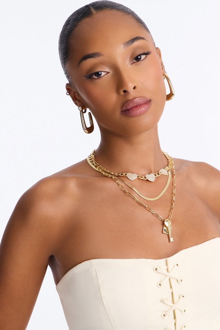 Locked Out Of Love Layered Necklace - Gold