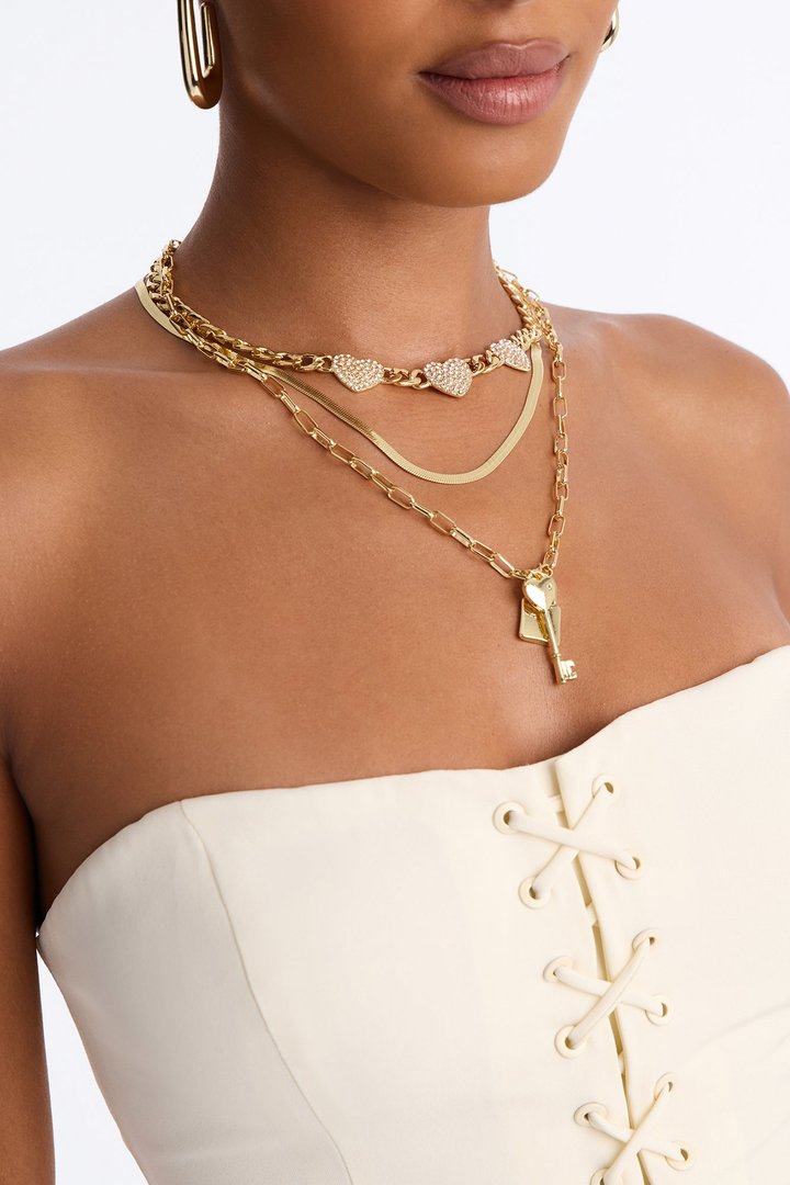 Locked Out Of Love Layered Necklace - Gold