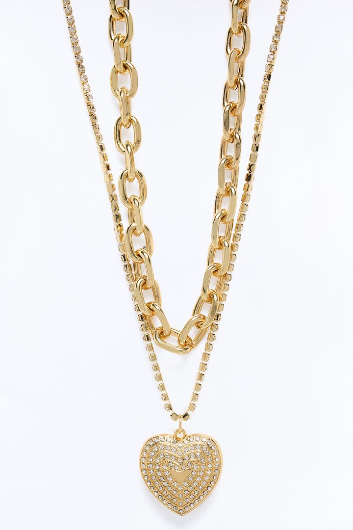 Bubble Heart Layered Necklace - Gold