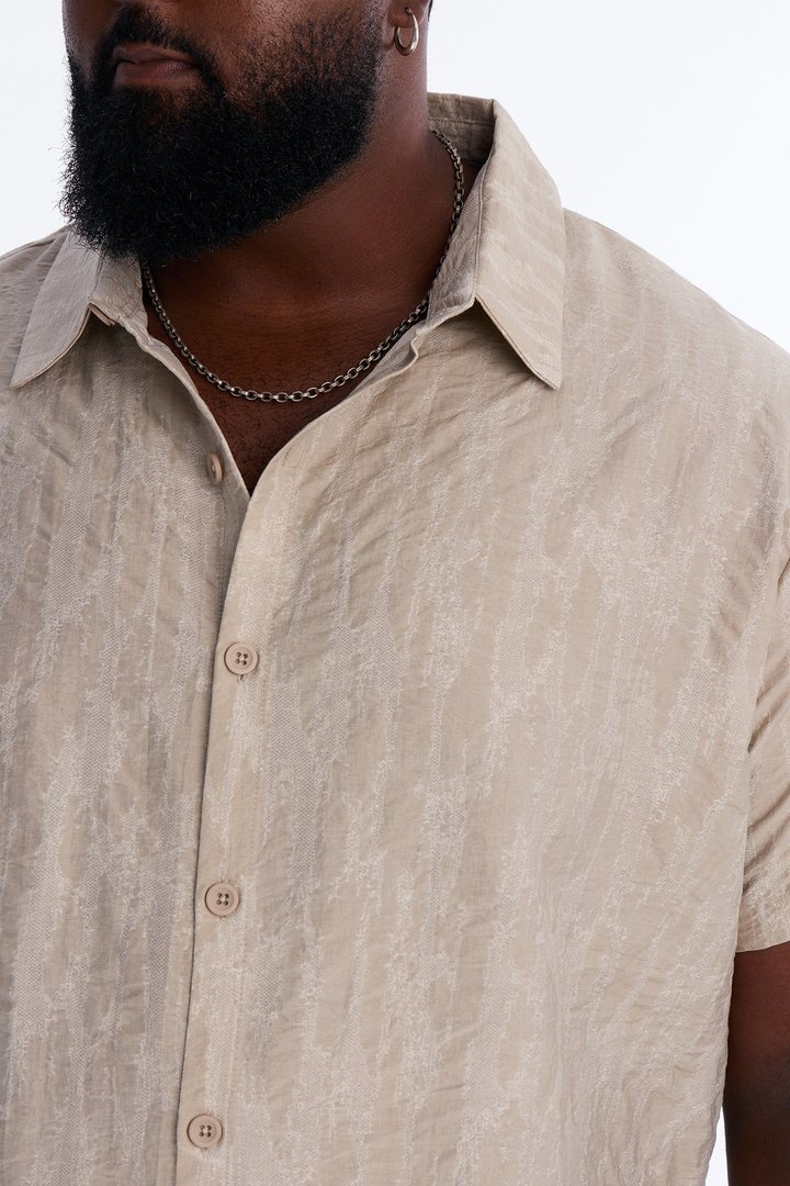 Savanna Textured Button Up Shirt - Oatmeal
