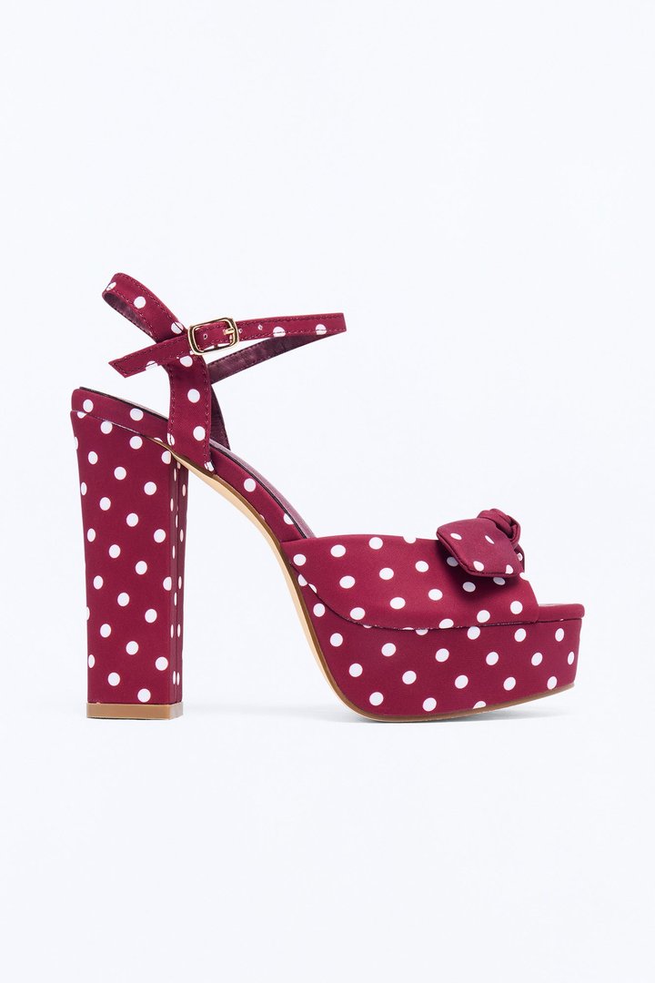 Play It Back Platform Polka Dot Heels - Wine