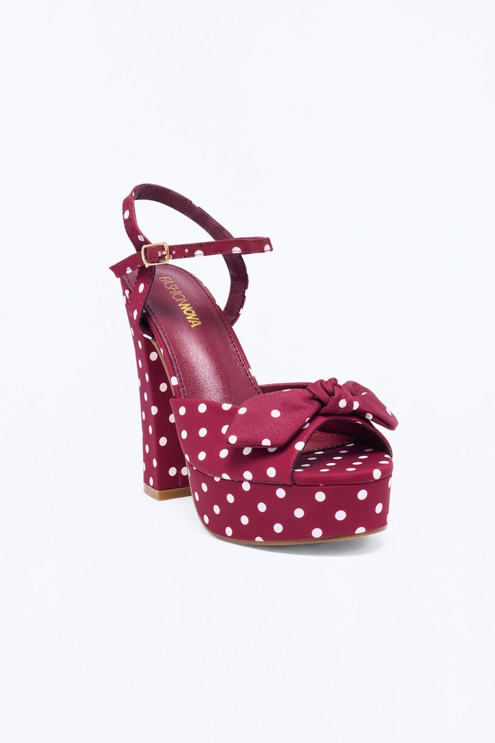 Play It Back Platform Polka Dot Heels - Wine