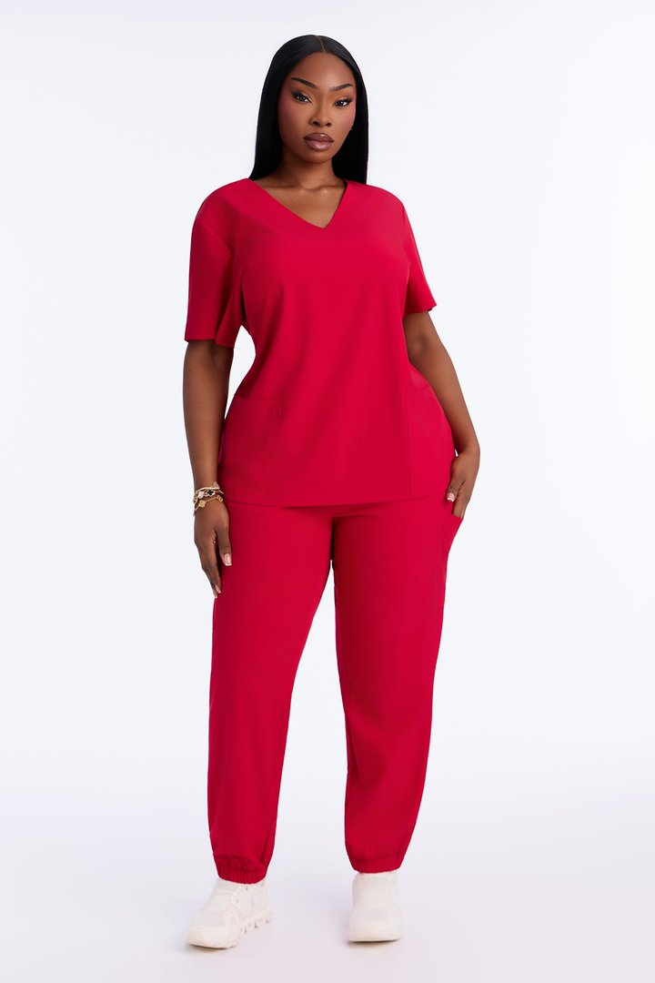 On Call Jogger Stretch Uniform Scrub Set - Red