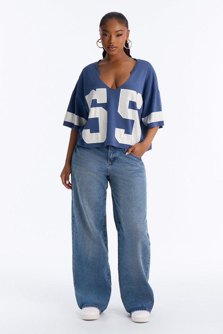 55 All Star Rhinestone Trim Jersey Tee - Navy