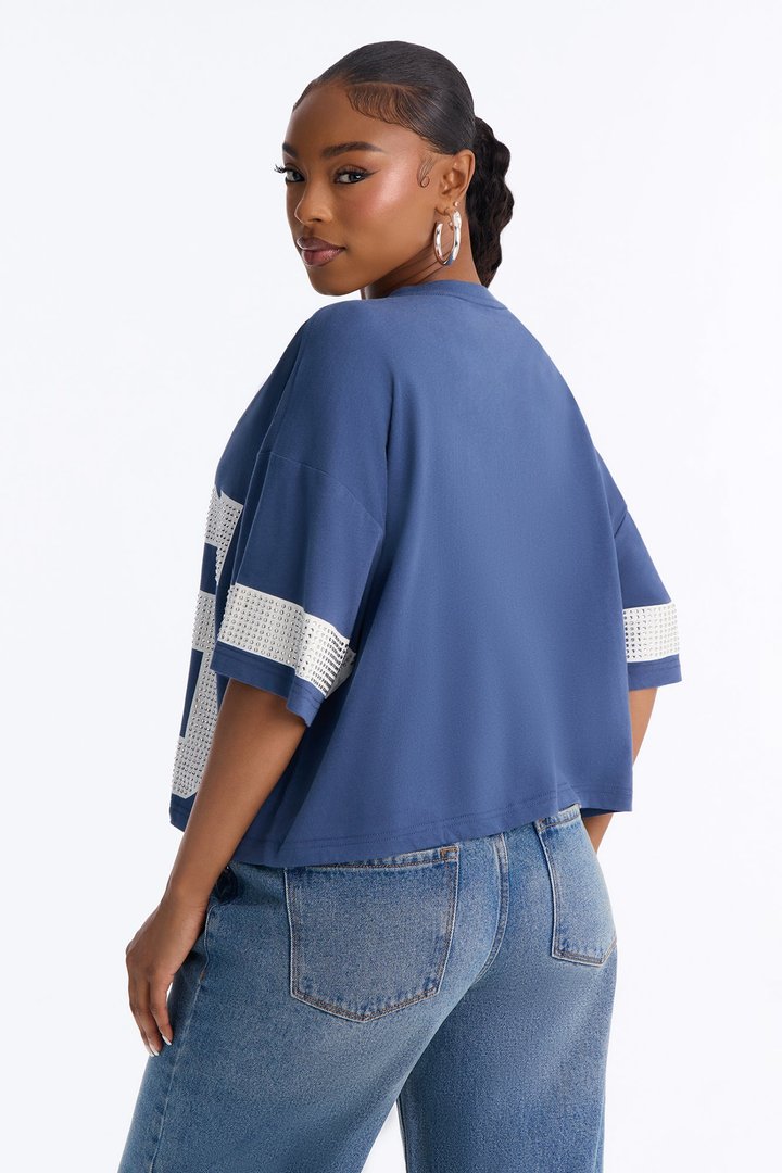 55 All Star Rhinestone Trim Jersey Tee - Navy