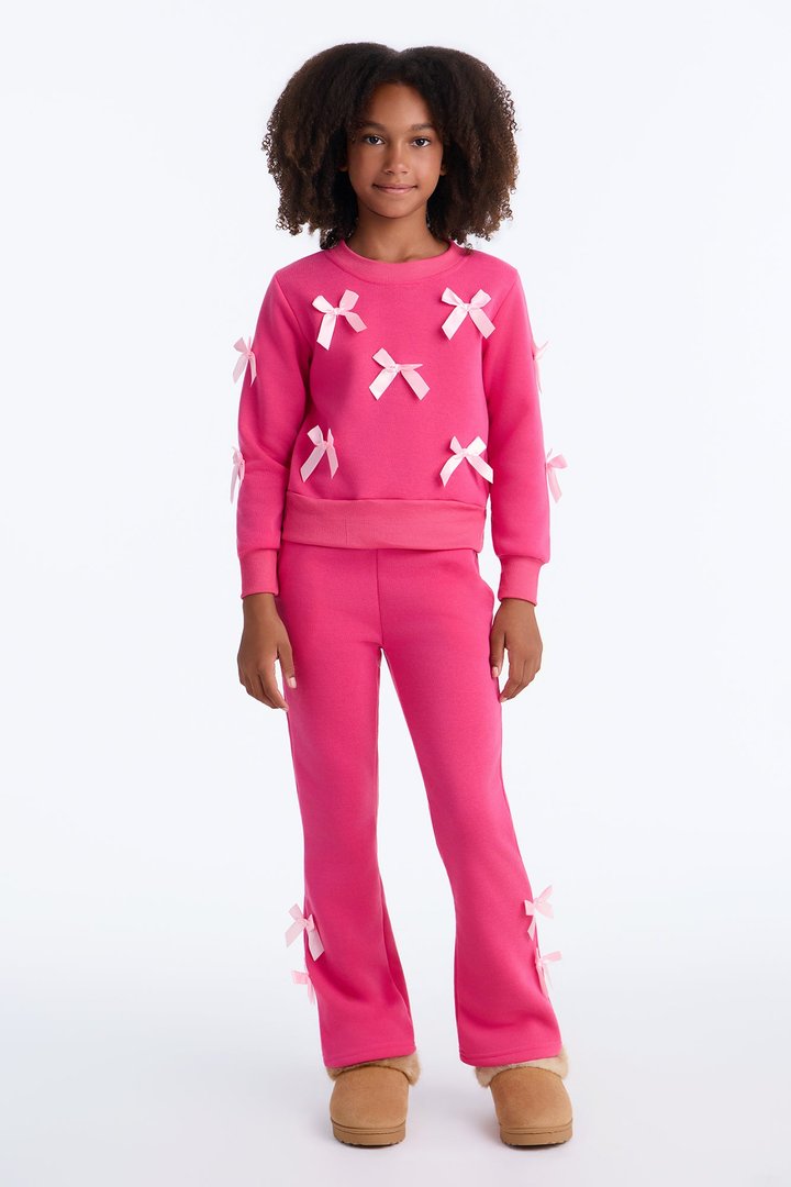 Mini Simply The Prettiest Sweatshirt And Pant Set - Hot Pink