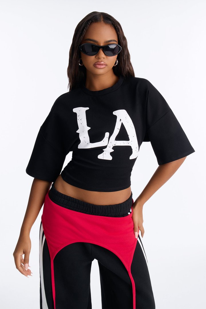 LA Urban Style Cinched Waist Tee - Black