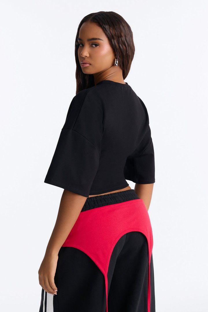 LA Urban Style Cinched Waist Tee - Black