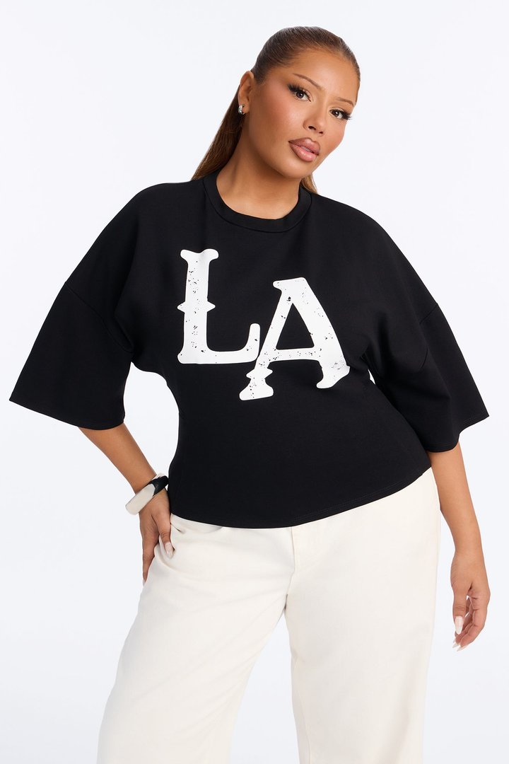 LA Urban Style Cinched Waist Tee - Black
