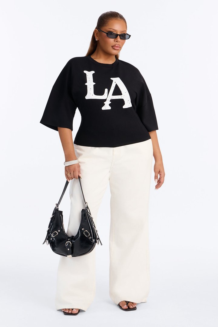 LA Urban Style Cinched Waist Tee - Black