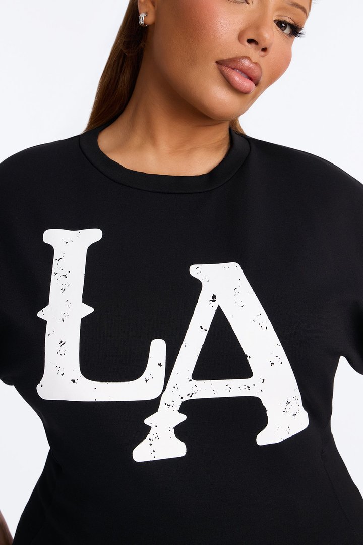 LA Urban Style Cinched Waist Tee - Black
