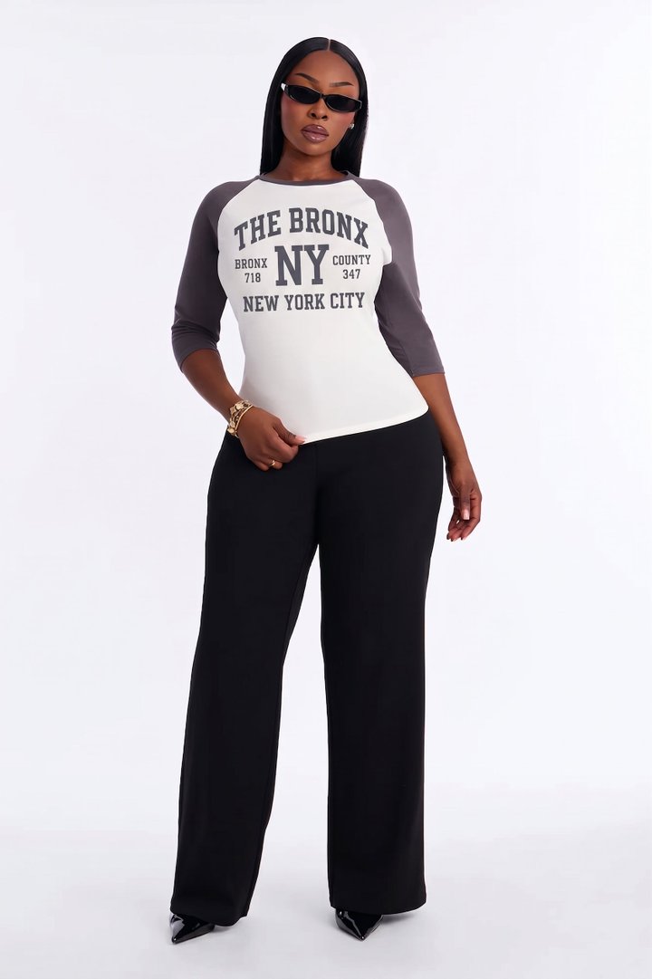 Bronx City Girl 3/4 Sleeve Raglan Tee - White/combo