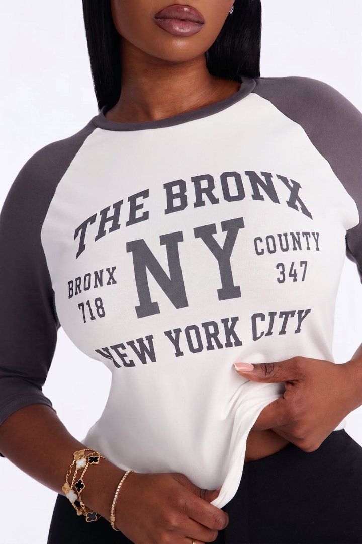 Bronx City Girl 3/4 Sleeve Raglan Tee - White/combo
