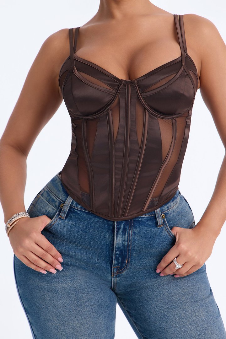 Saturday Sinner Corset Top - Dark Brown