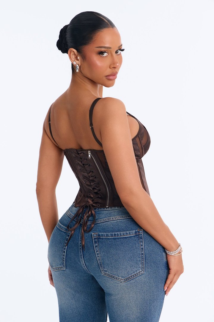 Saturday Sinner Corset Top - Dark Brown