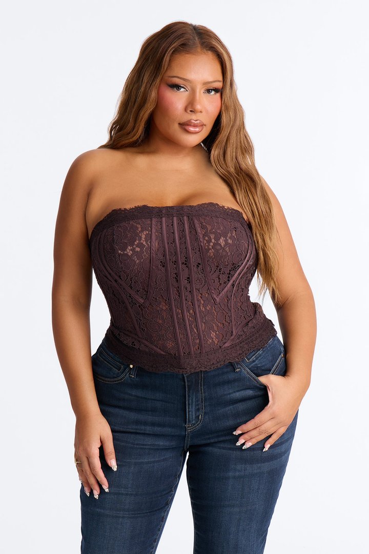 Pure Connection Lace Corset Top - Chocolate