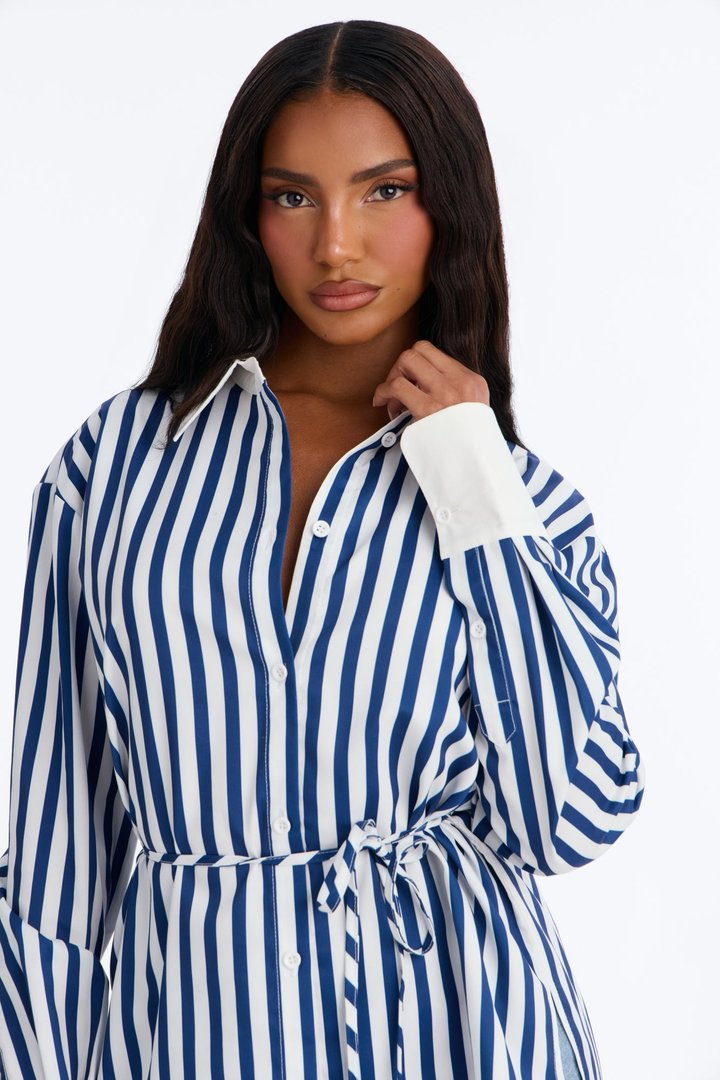 Aylene Striped Poplin Shirt - Navy/combo