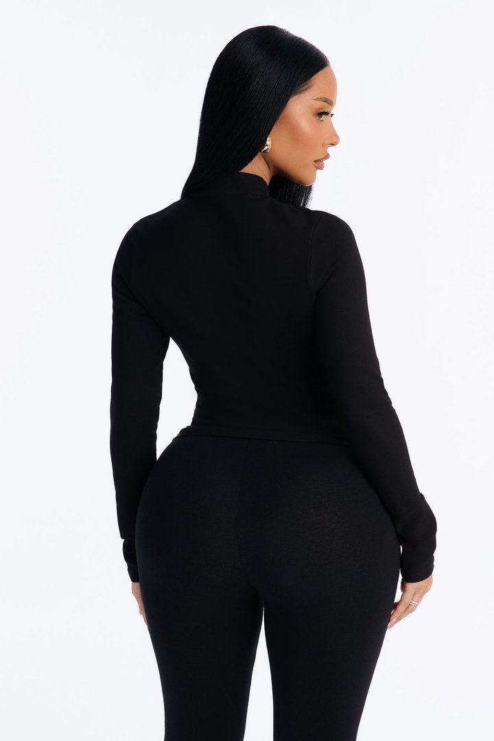 Kari Cut Out Mock Neck Long Sleeve Top - Black
