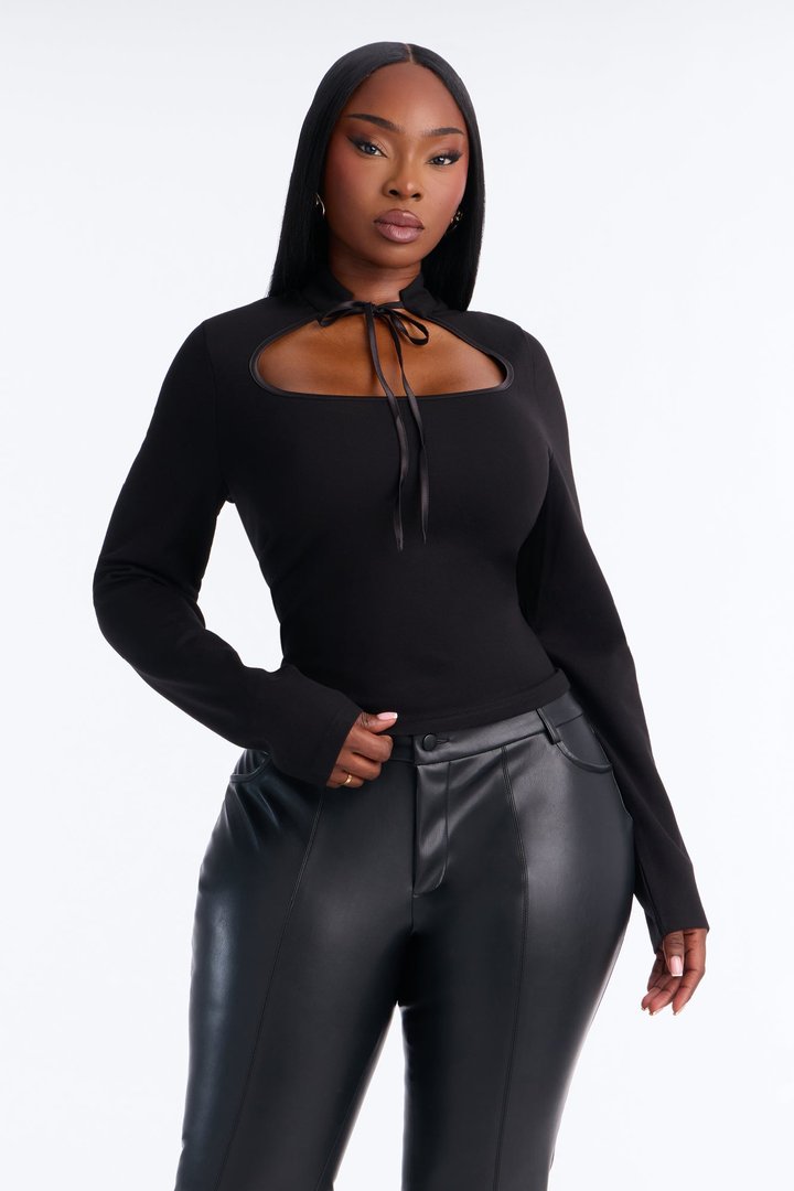 Kari Cut Out Mock Neck Long Sleeve Top - Black