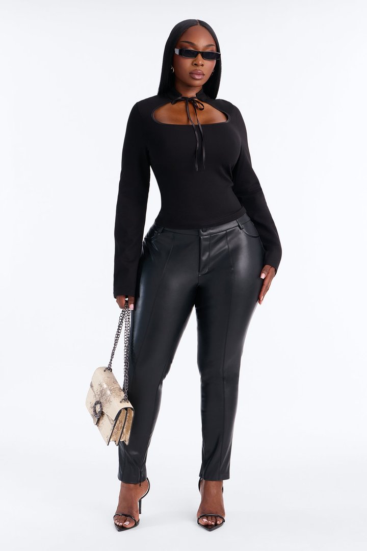 Kari Cut Out Mock Neck Long Sleeve Top - Black