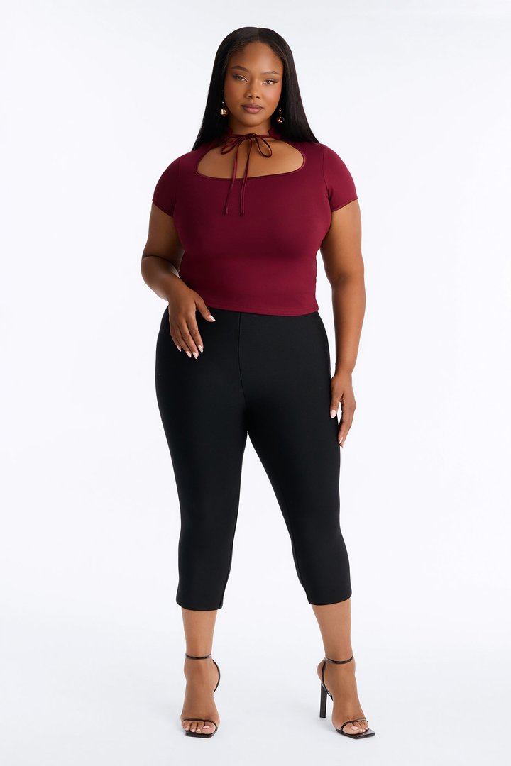 Kari Cut Out Mock Neck Top - Burgundy