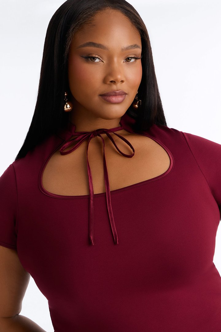 Kari Cut Out Mock Neck Top - Burgundy